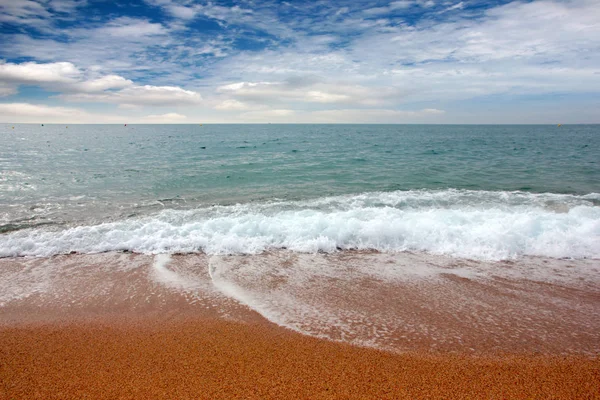 Güneşli yaz göğün altında güzel kumlu plaj
