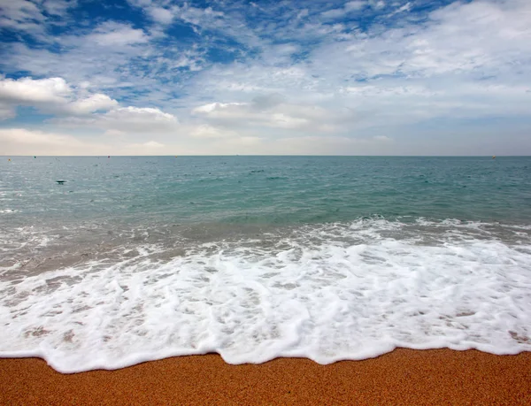 Güneşli yaz göğün altında güzel kumlu plaj