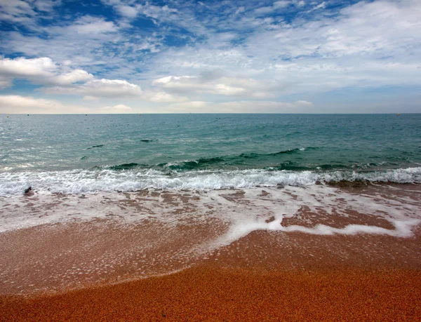 Beautiful Sandy Beach Sunny Summer Sky — Stock Photo, Image