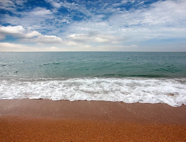 Güneşli yaz göğün altında güzel kumlu plaj