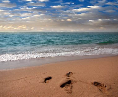 kumlu güneşli deniz plaj yaz göğün altında