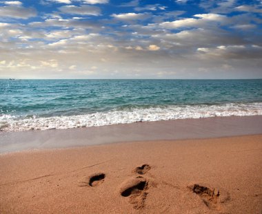 kumlu güneşli deniz plaj yaz göğün altında