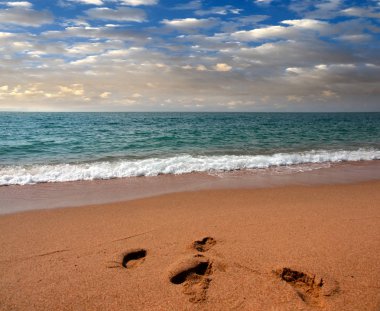 kumlu güneşli deniz plaj yaz göğün altında