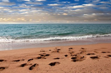 kumlu güneşli deniz plaj yaz göğün altında
