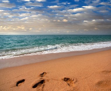 kumlu güneşli deniz plaj yaz göğün altında