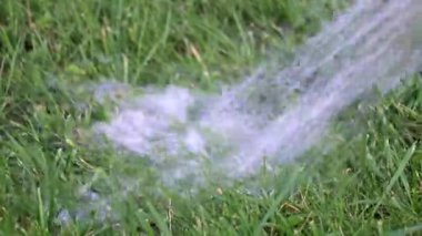 temiz su akışı çimenlerin üzerinde çim sulama zaman düşüyor