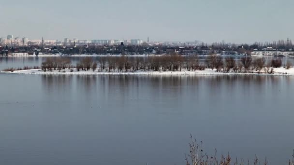 City Buildings River Winter — Stock Video