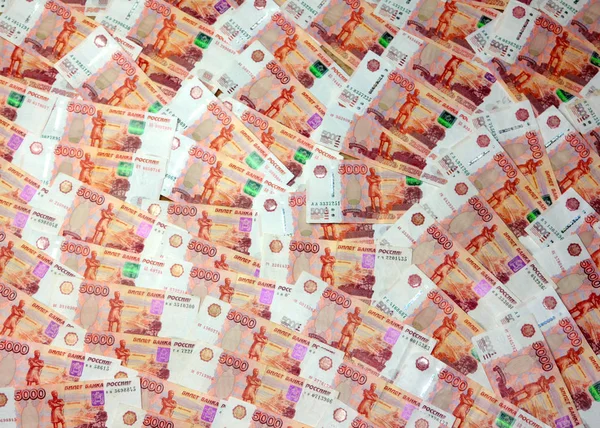 Gruppo Banconote Cinquemila Rubli Russe Come Parte Del Sistema Commerciale — Foto Stock