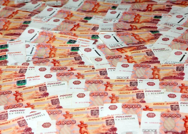 Ein Bündel Russischer Fünftausend Rubel Scheine Als Teil Des Handelssystems — Stockfoto