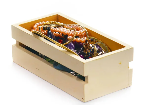 Wooden Box Precious Stones Gold Products — Stock Photo, Image