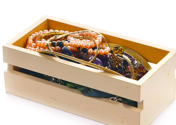 Wooden Box Precious Stones Gold Products — Stock Photo, Image