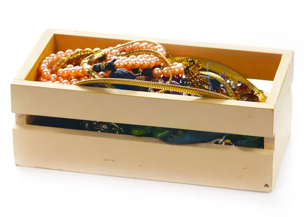 Wooden Box Precious Stones Gold Products — Stock Photo, Image