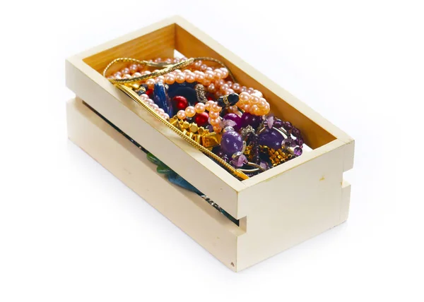 Wooden Box Precious Stones Gold Products — Stock Photo, Image