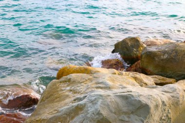 taşlar ve açık deniz suyu doğal plaj