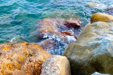 taşlar ve açık deniz suyu doğal plaj