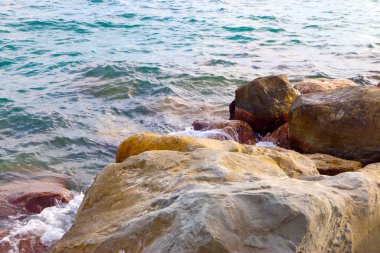 taşlar ve açık deniz suyu doğal plaj