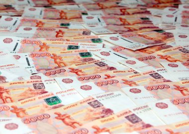 bir grup Ekonomi ve piyasa ile Rus beş bin ruble kambiyo