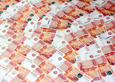 bir grup Ekonomi ve piyasa ile Rus beş bin ruble kambiyo