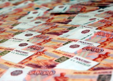 bir grup Ekonomi ve piyasa ile Rus beş bin ruble kambiyo