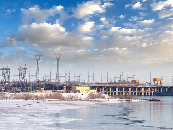 Structures Buildings Hydroelectric Power Station Winter River Volga Russia — Stock Photo, Image