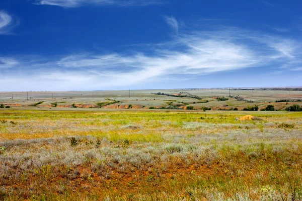 Steppe Surface Summer Sky Part Natural Landscape — Stock Photo, Image