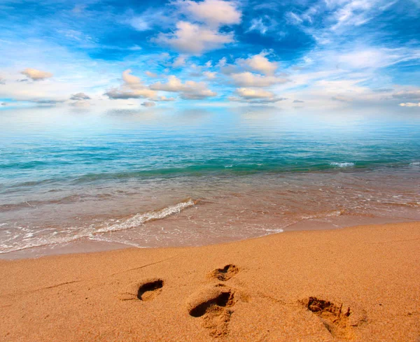 güneşli yaz bulutlu gökyüzü altında güzel kumlu plaj