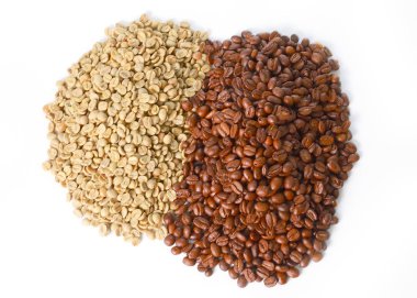 taze kuru ve kavrulmuş kahve çekirdekleri bir demet