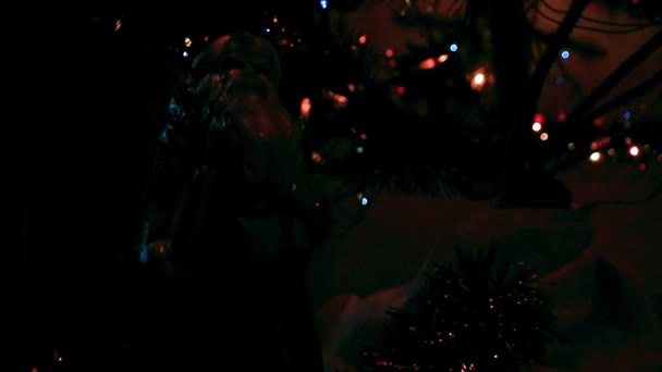 Όμορφα Γυάλινα Παιχνίδια Στα Κλαδιά Ενός Φωτισμένου Χριστουγεννιάτικου Δέντρου — Αρχείο Βίντεο