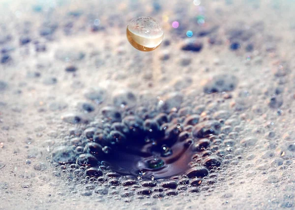 Traces Water Droplets Surface Foamed Liquid — Stock Photo, Image