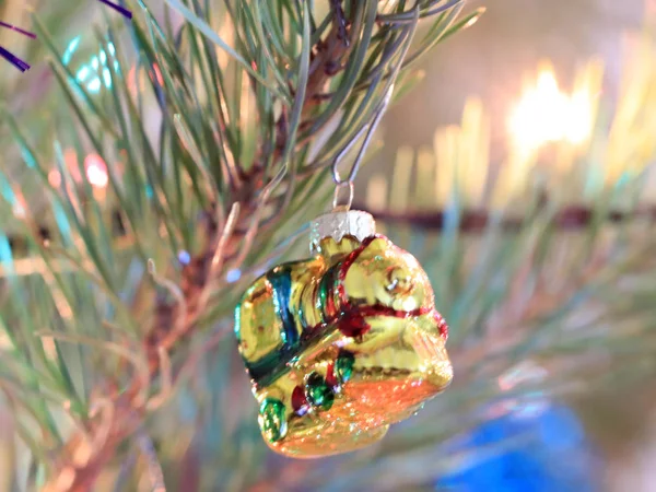 Christmas Pine Festively Decorated Glass Toys — Stock Photo, Image