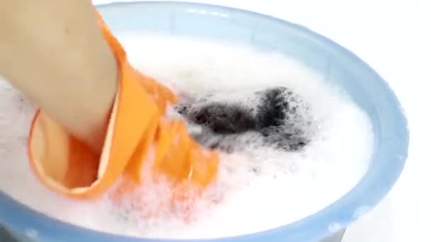 Hand Washing Dough Stuff Plastic Basin — Stock Video
