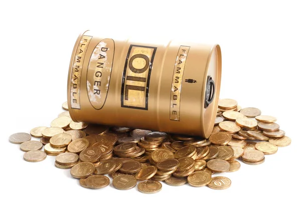 Бочка Нафти Купу Російських Золотих Монет Російських Рублів — стокове фото