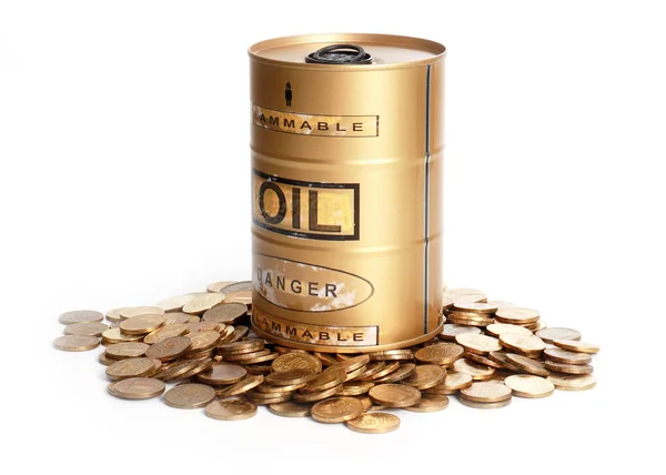 Баррель Нефти Груде Российских Золотых Монет — стоковое фото