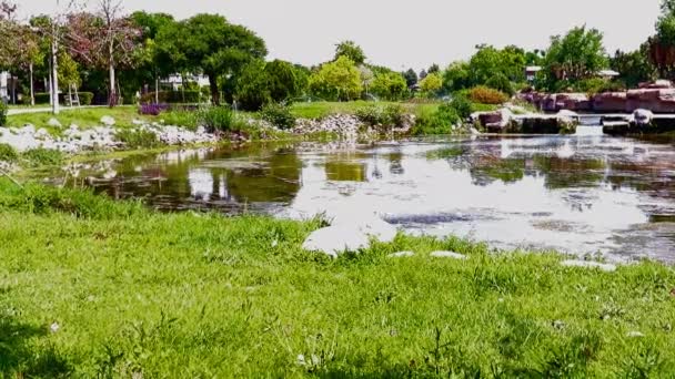 Park Mit Wasserfall Unteren Duden Wohngebiet Lara Stadt Antalya Türkei — Stockvideo