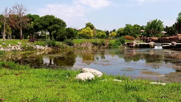 Парк Водопадом Нижняя Дуден Жилой Район Города Лара Анталья Турция — стоковое видео