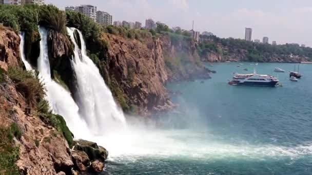Stormy Strong Stream Waterfall Park Lower Duden City Antalya Turkey — Stock Video