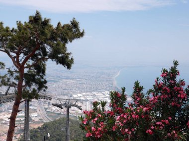 Antalya Türkiye kenti yakınlarındaki bir yamaçta destek kablo yolu