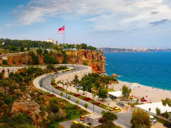 road along the Mediterranean coast and park area of the city of Antalya Turkey