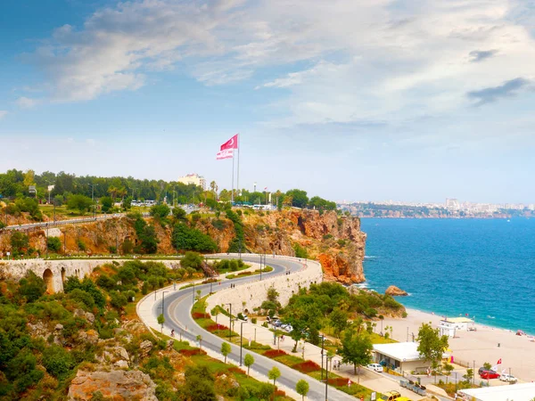 road along the Mediterranean coast and park area of the city of Antalya Turkey