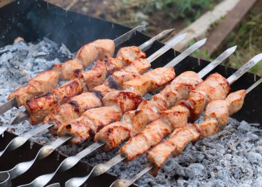 ızgarada şiş üzerinde et pişirme parçaları