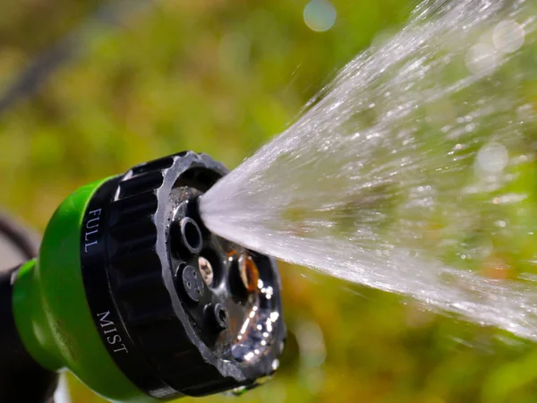 watering hose with a spray nozzle for moistening the lawn