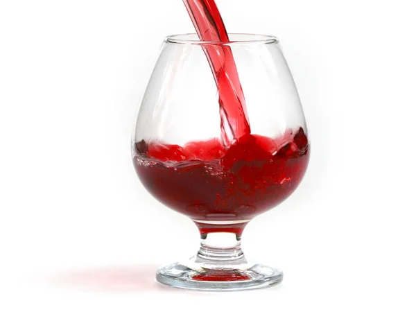 Bir Cam Içine Dökme Zaman Kırmızı Şarap Akışı Damla — Stok fotoğraf