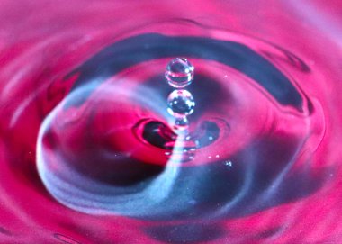 kırmızı sıvının yüzeyine bir damla su düşer