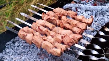 şişler üzerinde sulu et büyük parçalar