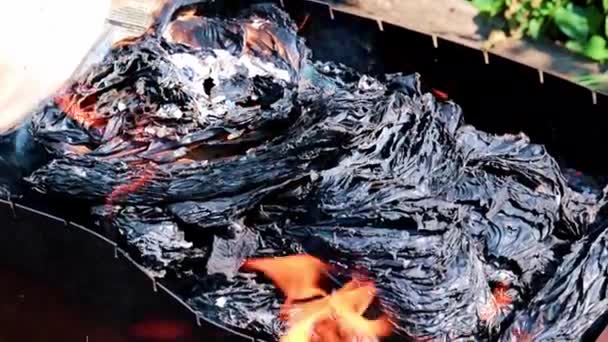 Cendres Flammes Sur Des Feuilles Papier Brûlé — Video