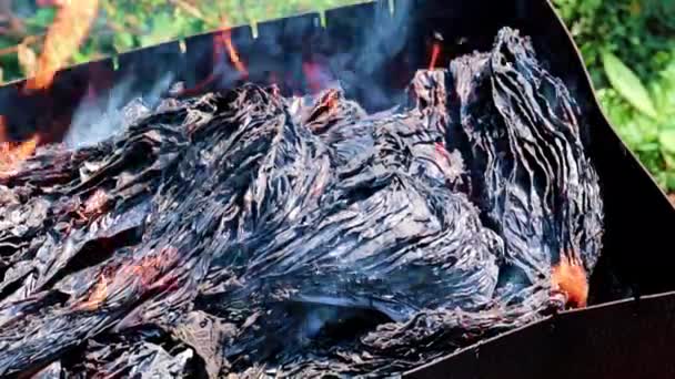 Cendres Flammes Sur Des Feuilles Papier Brûlé — Video