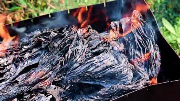 Cendres Flammes Sur Des Feuilles Papier Brûlé — Video