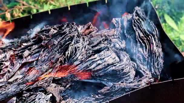 Cendres Flammes Sur Des Feuilles Papier Brûlé — Video