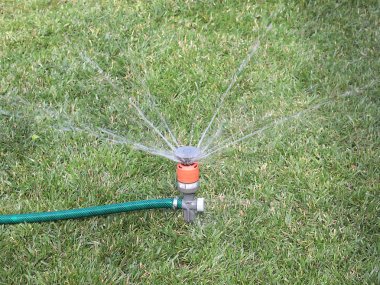 çim sulama zaman püskürtücü ile su akışı