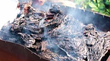 metal bir brazier kağıt belgeleri yakma